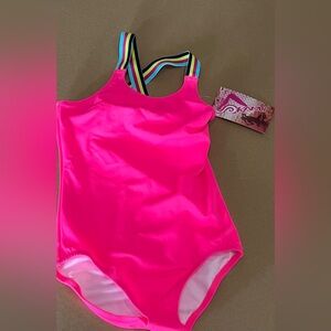 Kanu Surf Neon Pink Swimsuit Hot Pink One-Piece with Rainbow Straps
